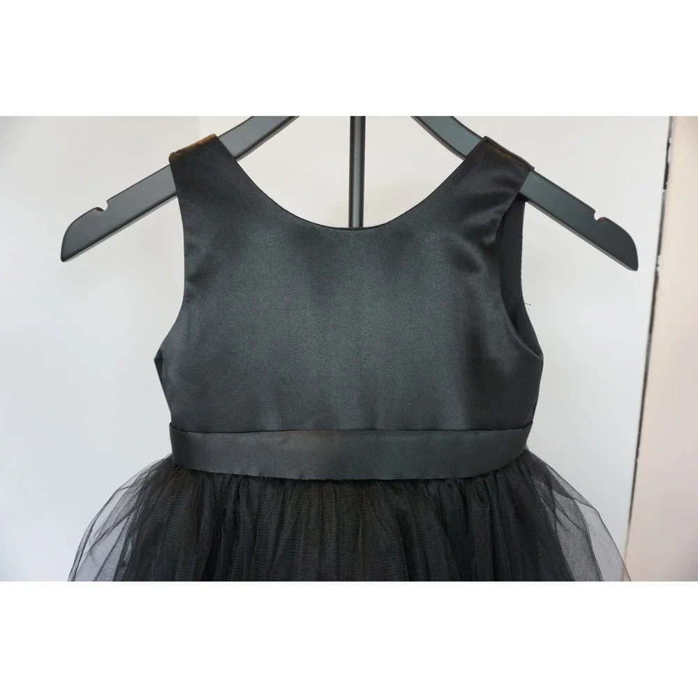 Black Tulle Pearl Beaded V-Back Bow Party Dress Kids Size 6 Formal Wedding